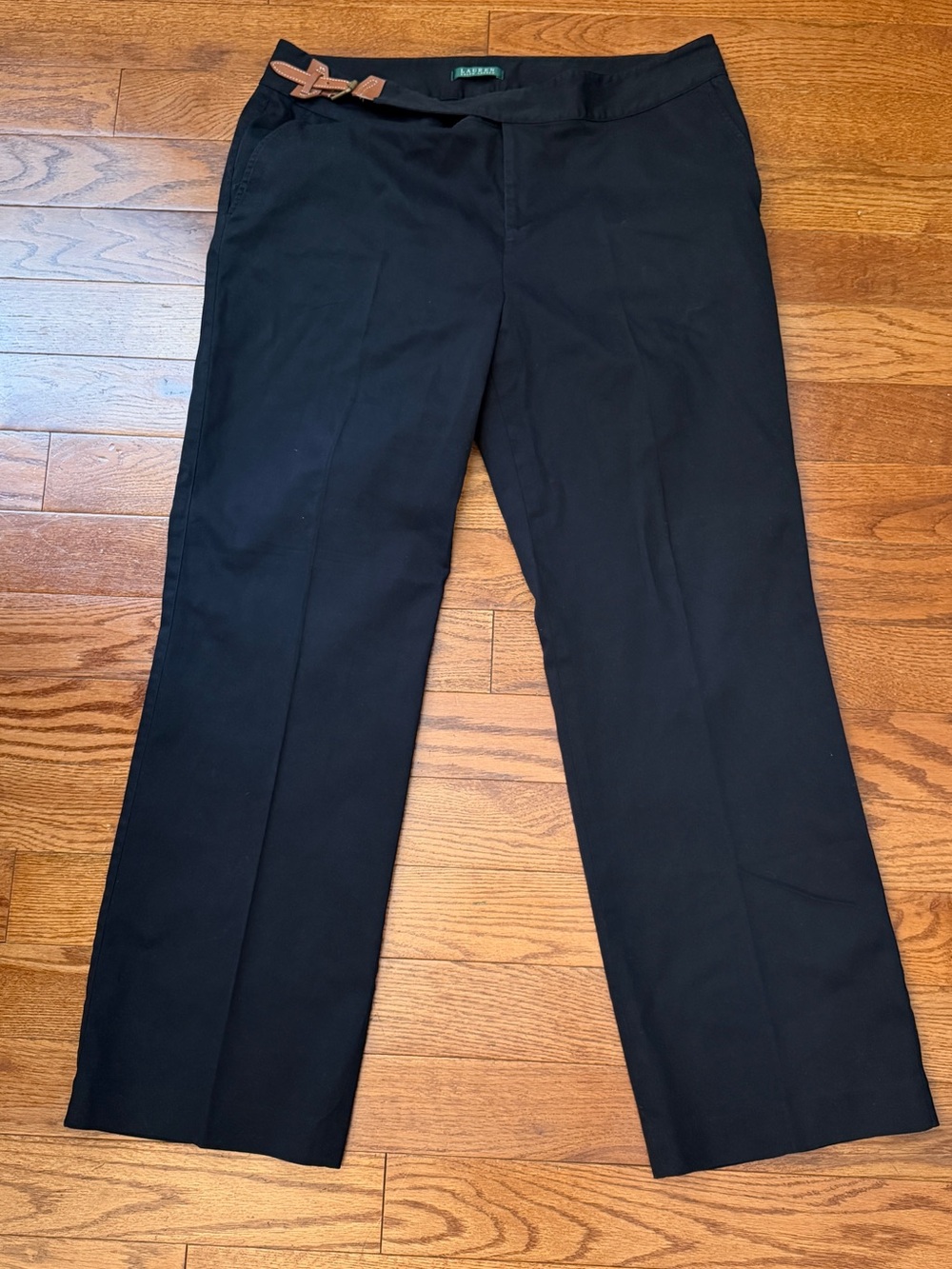 Ralph Lauren Women’s Black Pants with Brown Leather Belt Sz 16 W